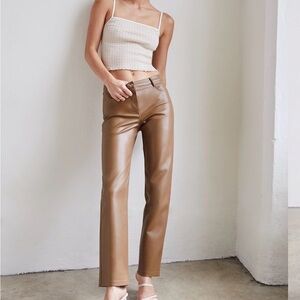 Wilfred Aritzia Melina Low Rise Brown Vegan leather Pants, 4
